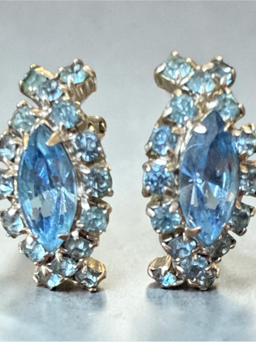 Vintage Blue Marquise Crystal Cluster Earrings - Picture 3 of 6